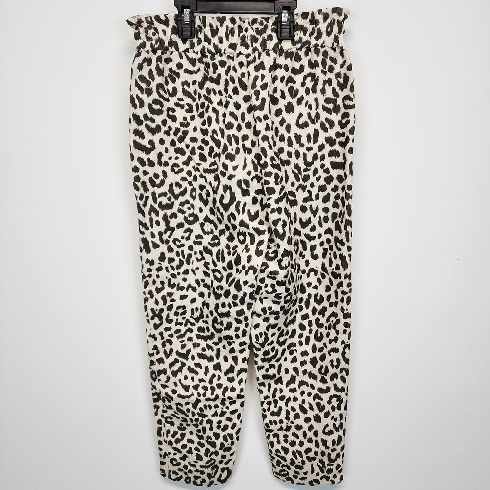 J.Crew Womens Ruffle Waist Linen Pants Size 0 26" Cheetah Print Tapered Vacation